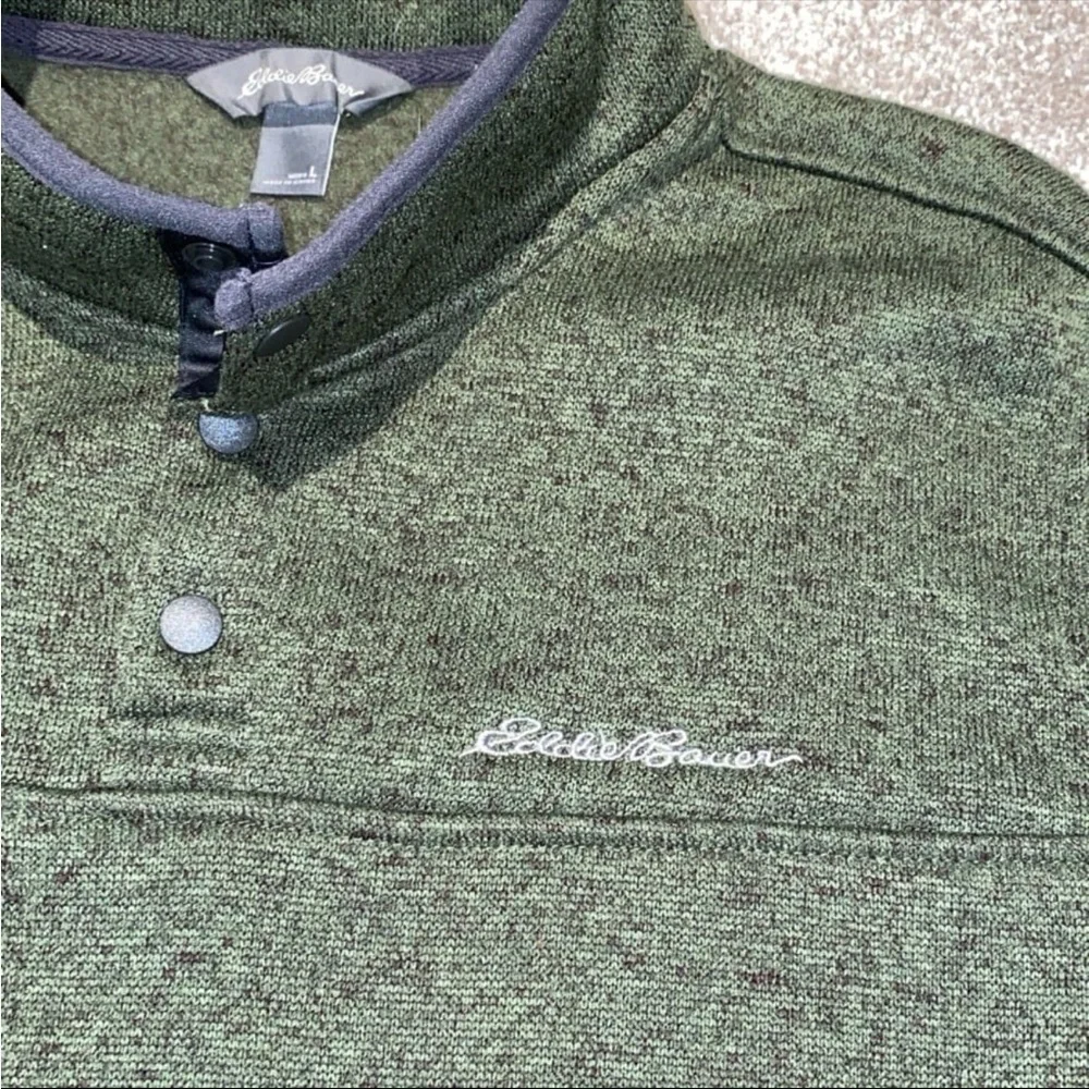 Eddie Bauer Radiator Fleece Snap-Front Pullover Men’s L Green Black - Picture 3 of 6